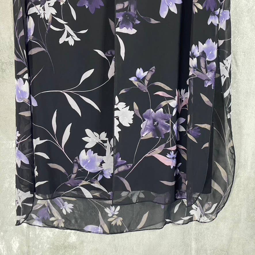 CONNECTED APPAREL Women's Grape Floral-Print Sleeveless Chiffon Overlay Dress