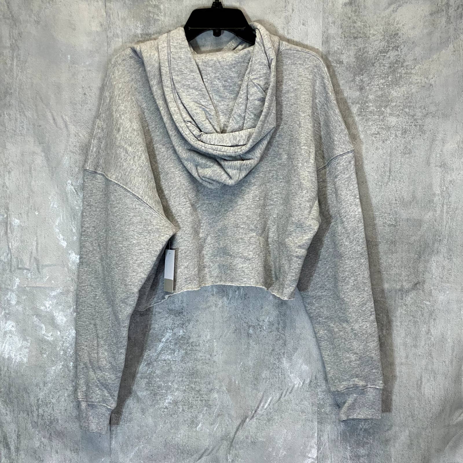 BP. Women's Grey Heather Inspired Cutoff Graphic Pullover Hoodie SZ L