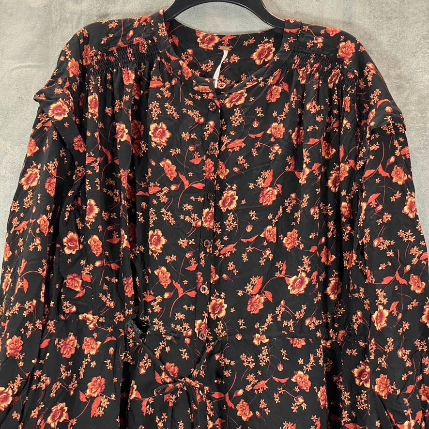 FREE PEOPLE Women's Dark Combo Flower Fields Long-Sleeve Mini Dress SZ XS