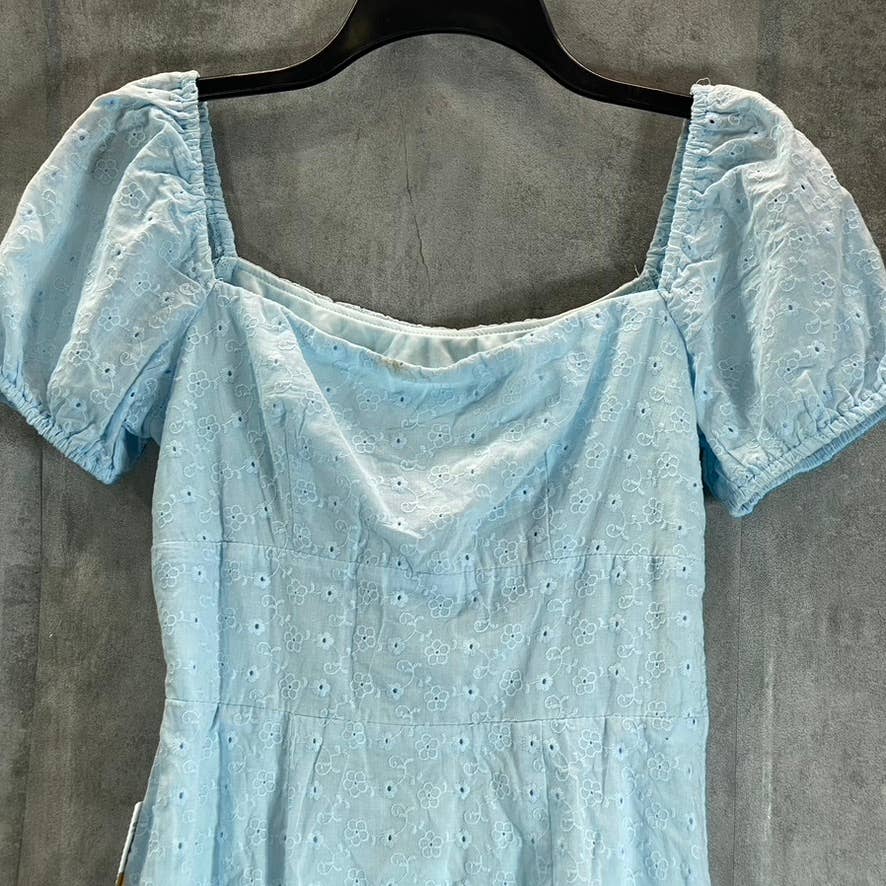 B. DARLIN Juniors' Light Blue Floral Embroidered Puff-Sleeve Mini Dress SZ 3/4