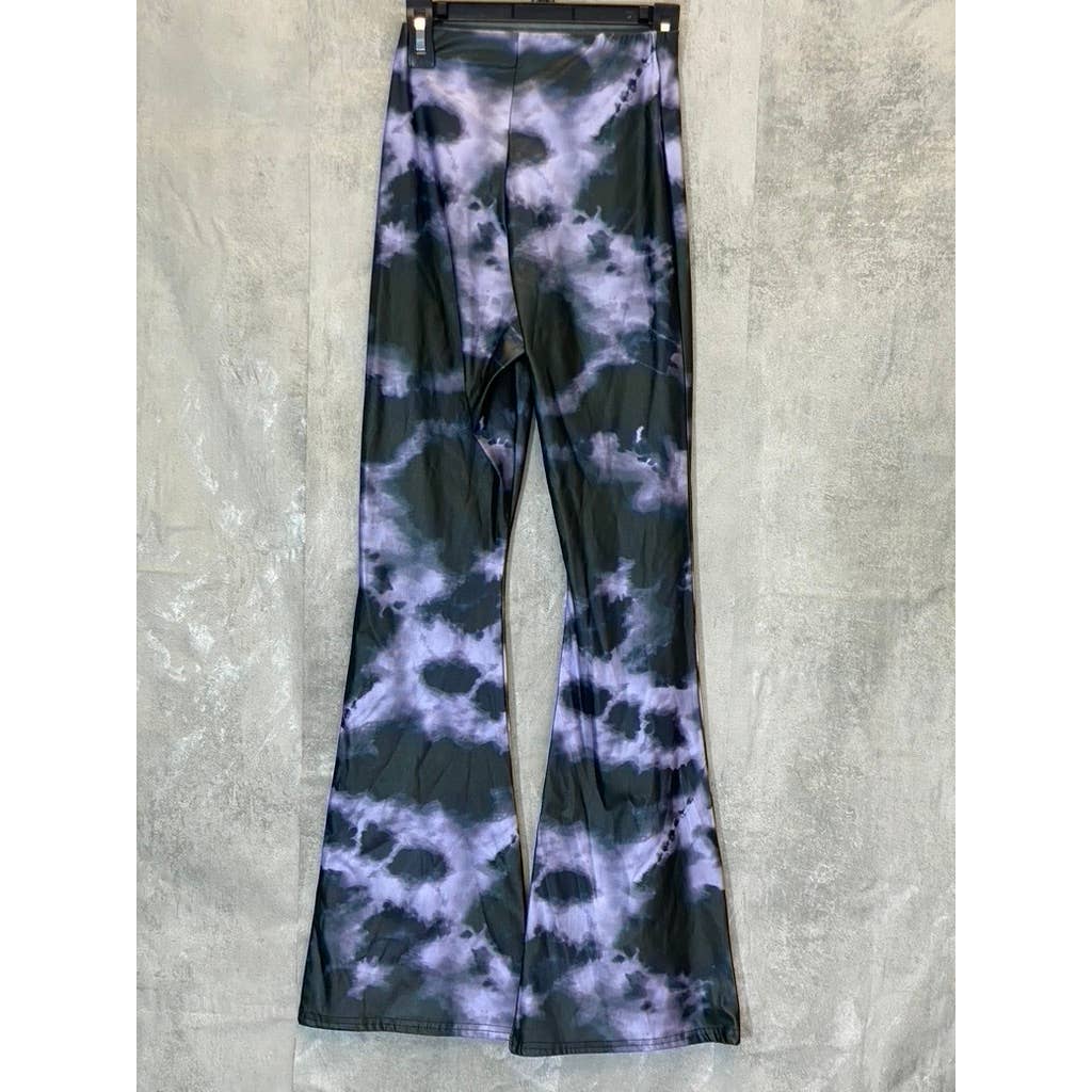 TOPSHOP Women's Petite Black/Purple Tie-Dye Wide Leg Pull-on Pants SZ 0