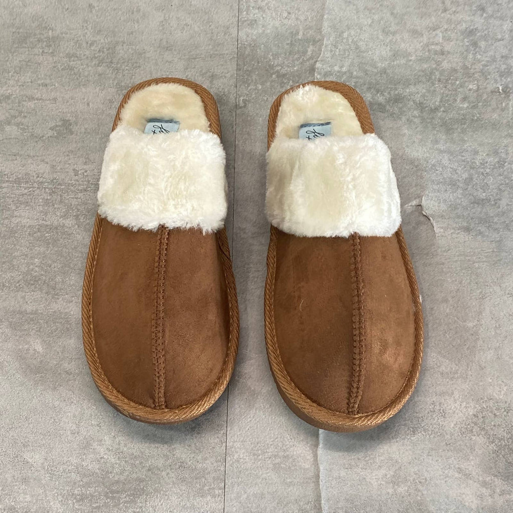 FINCH+ROBIN Girl's Chestnut Faux-Fur Round-Toe Slip-On Slippers SZ 4