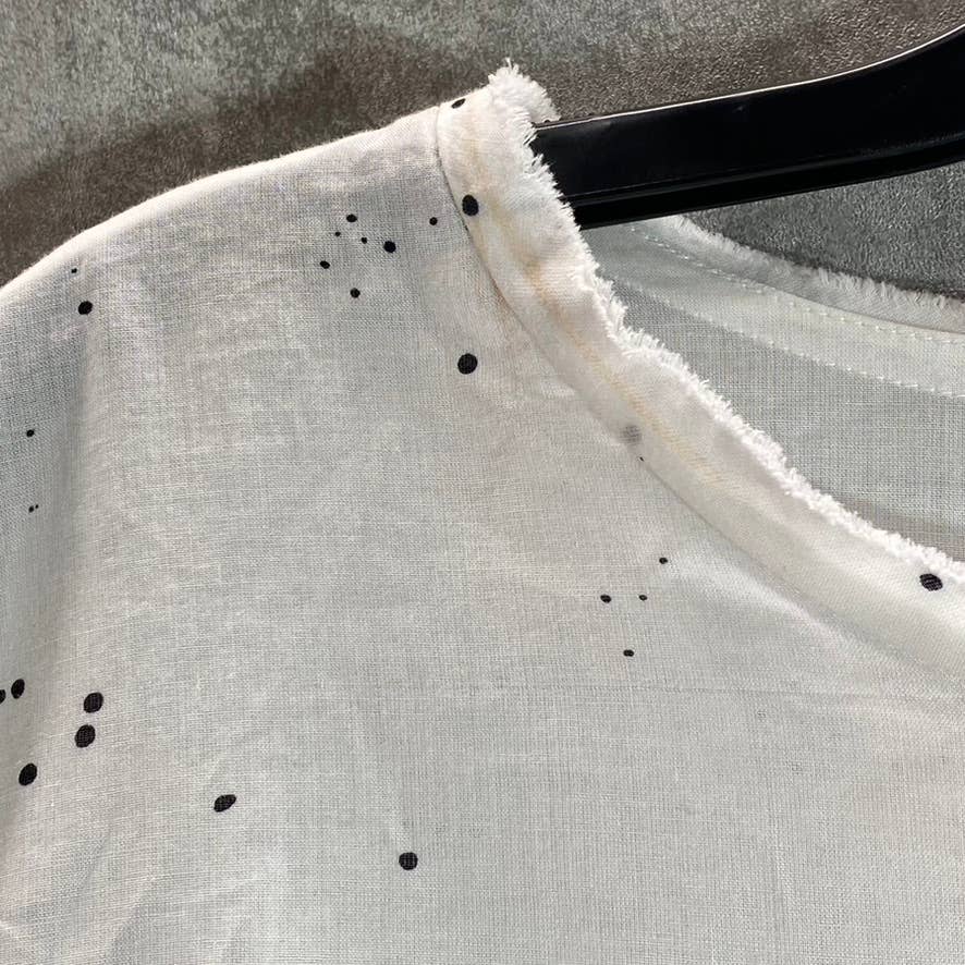 EILEEN FISHER Women's White Organic Cotton Voile Splatter Print Box-Top SZ S/M