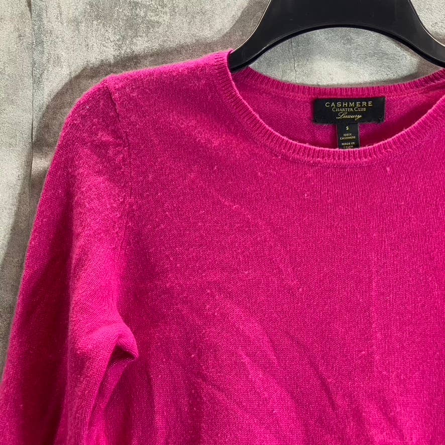 CHARTER CLUB Women's Fuchsia Flirt Cashmere Crewneck Pullover Sweater SZ S