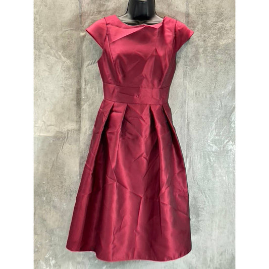 ALFRED SUNG Women's Burgundy Satin Twill Cocktail Fit & Flare Dress SZ 4