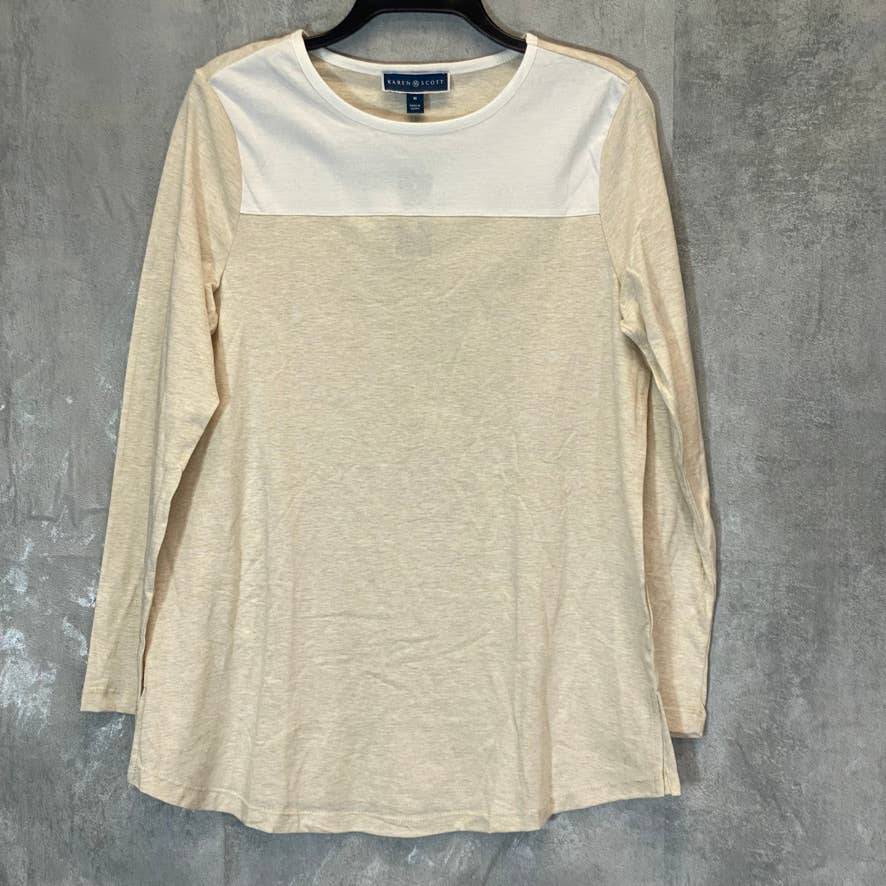 KAREN SCOTT Women's Oatmeal Colorblock Crewneck Long Sleeve Tunic Top SZ M