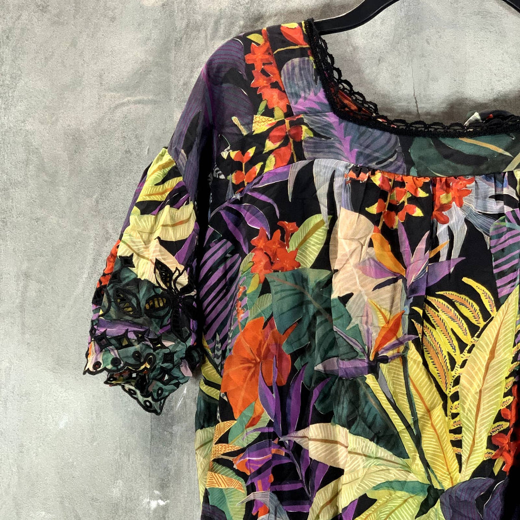 JOHNNY WAS Women's Multi Shari Tropical-Print Silk Square-Neck Mini Dress SZ S