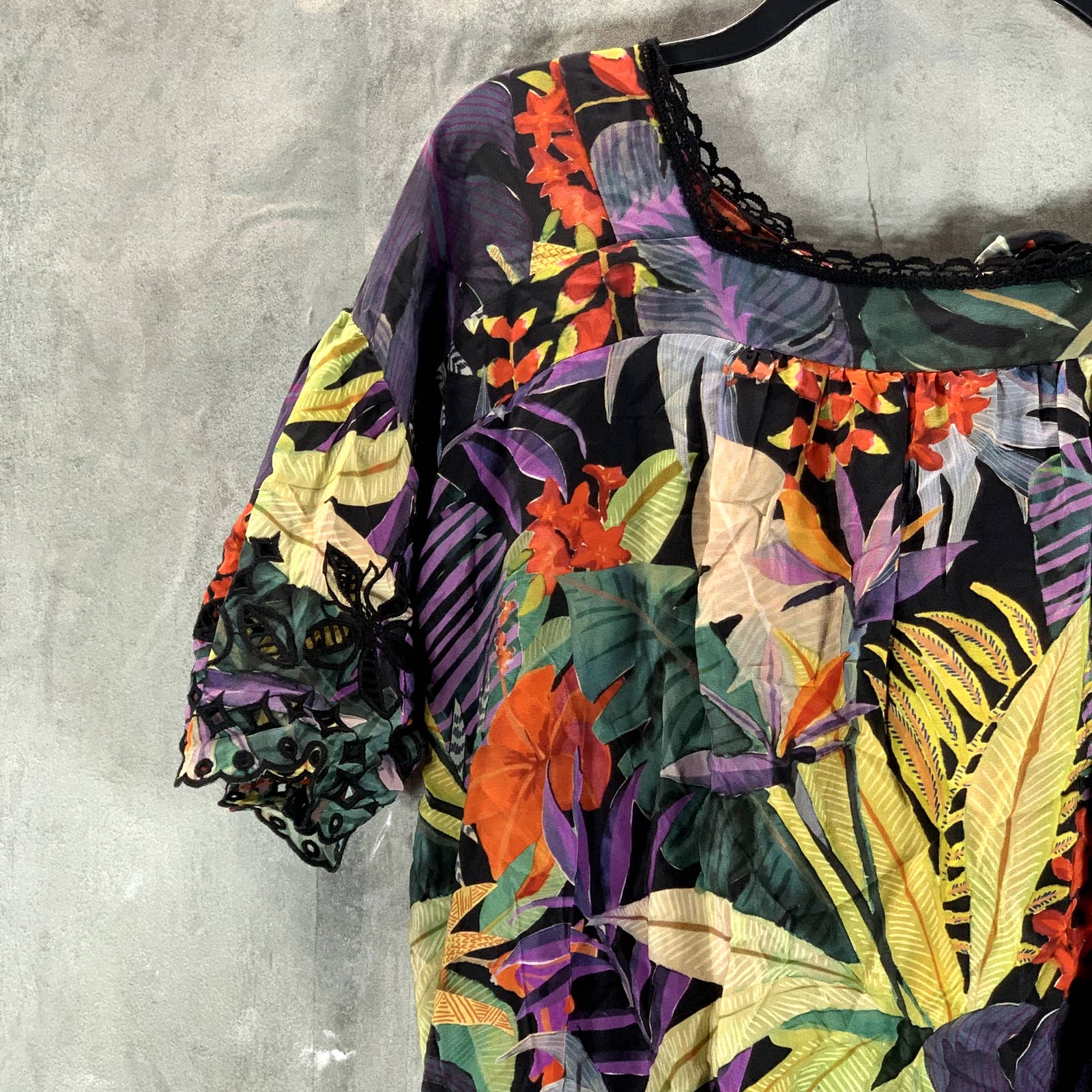 JOHNNY WAS Women's Multi Shari Tropical-Print Silk Square-Neck Mini Dress SZ S