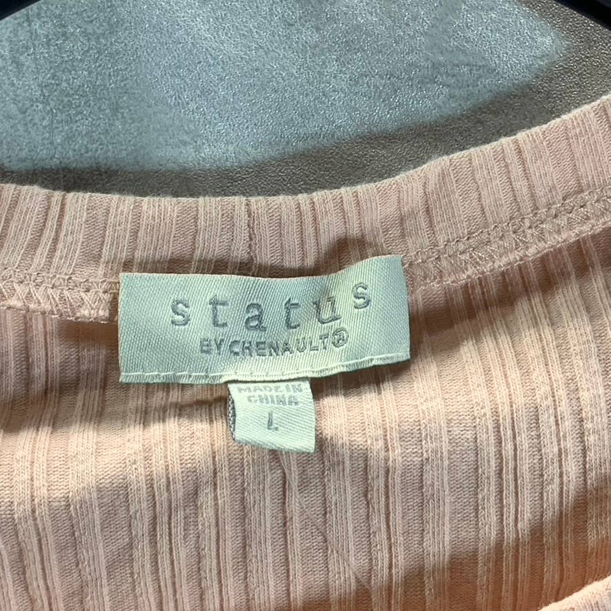 STATUS By CHENAULT Women's Blush Crewneck Ruched Elbow Sleeve Top SZ L