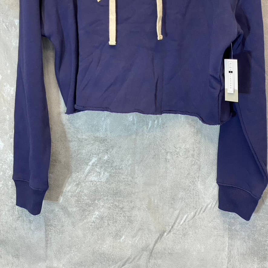 BP. Women's Navy New York Cutoff Graphic Long Sleeve Pullover Hoodie SZ S