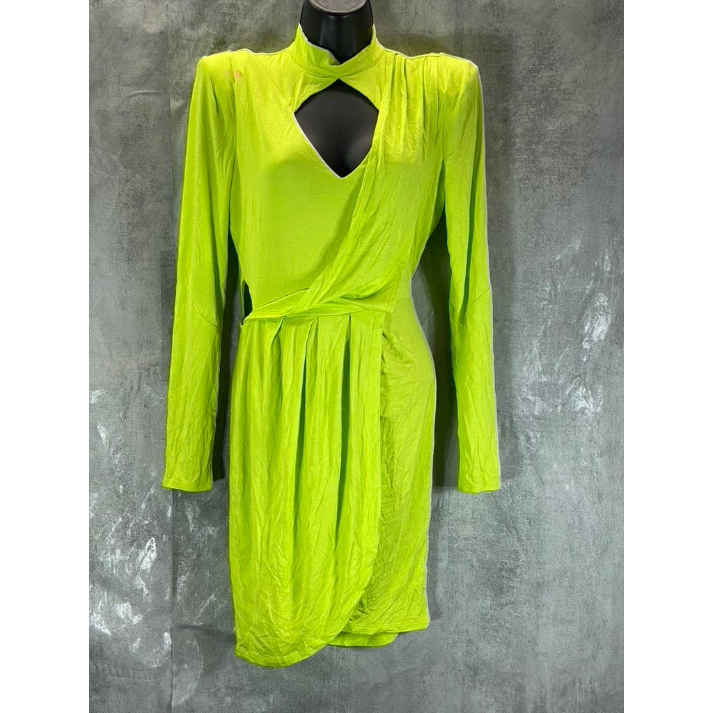 ZERINA AKERS FOR BAR III Women's Acid Lime Solid Knit Mock-Neck Mini Dress SZ M