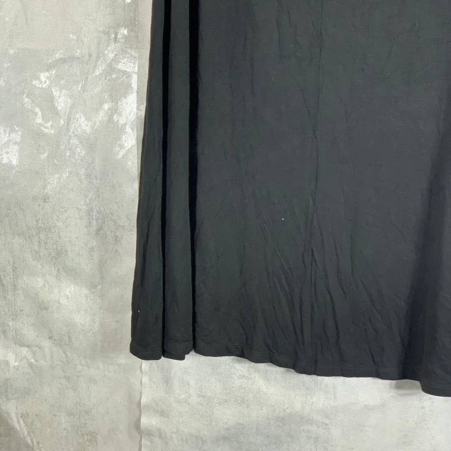 24SEVEN COMFORT APPAREL Women's Solid Black Elastic Waist Pull-On Midi Skirt SZL