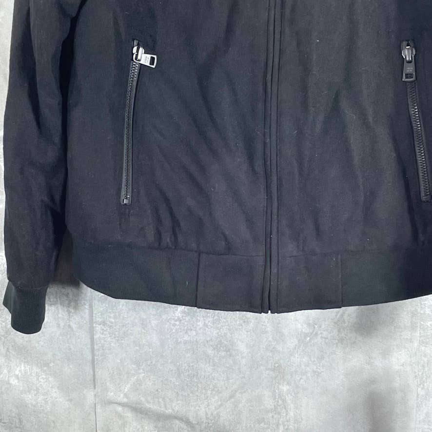 CALVIN KLEIN Men's Solid Black Regular-Fit Wool Knit-Trim Bomber Jacket SZ M