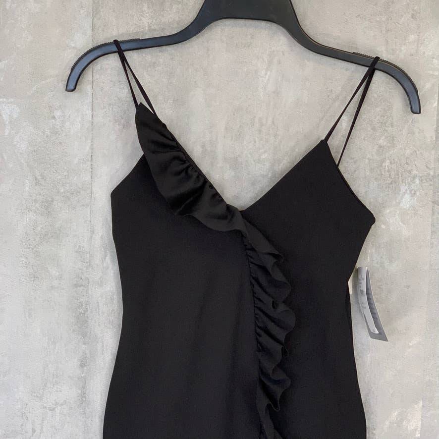 MISSGUIDED Solid Black Strappy Frill Detail Sleeveless Bodycon Mini Dress SZ 4