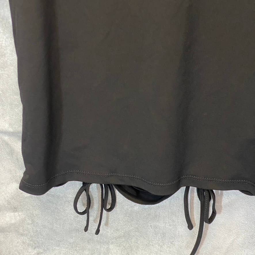 TOPSHOP Women's Solid Black V-Neck Ruched Side Slinky Long Sleeve Mini Dress SZ 10