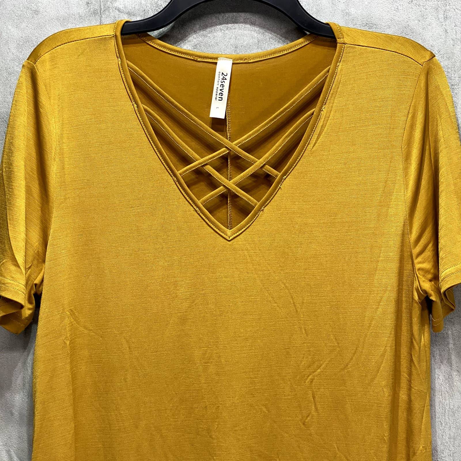 24SEVEN COMFORT APPAREL Mustard Criss Cross Neckline Short Sleeve T-Shirt Dress SZ L