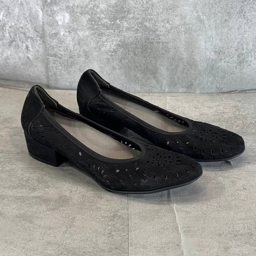 DAVID TATE Women's Narrow Black Leather Proud Perforated Cushioned Pumps SZ 8.5N