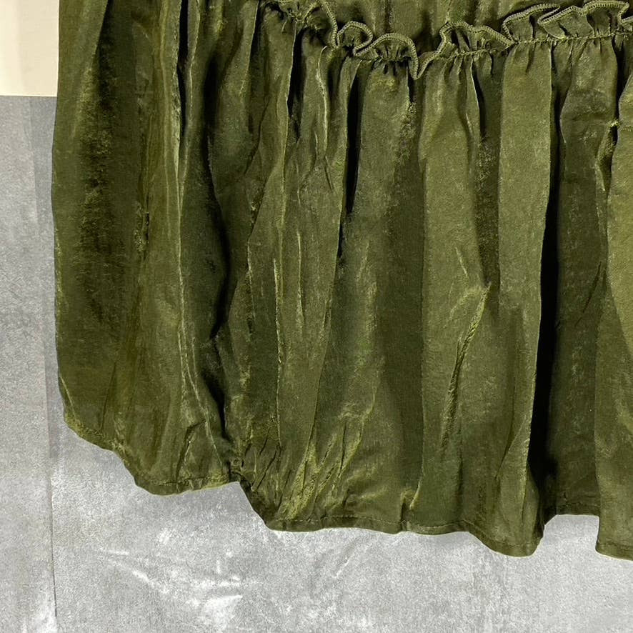 KINGSTON GREY Juniors' Olive Ruffle-Hem Long-Sleeve Button-Front Shirtdress SZXS