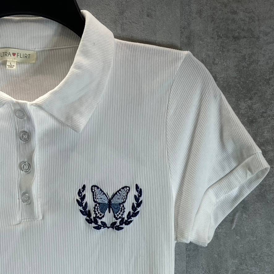 ULTRA FLIRT Juniors' White Butterfly Graphic Short-Sleeve Bodycon Polo Dress