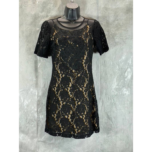 ASTR Women's Black Mesh Lace Lined Short-Sleeve Bodycon Mini Dress SZ XS