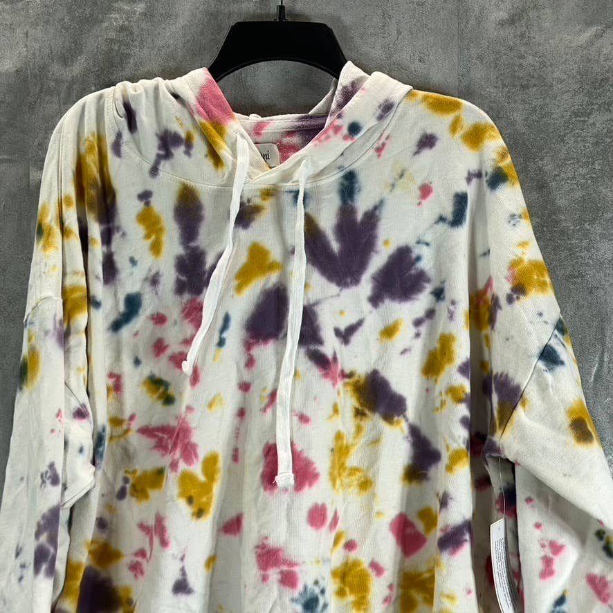 JENNI Women's White Bold Tie-Dye On Repeat Hooded Lounge Pullover SZ XL