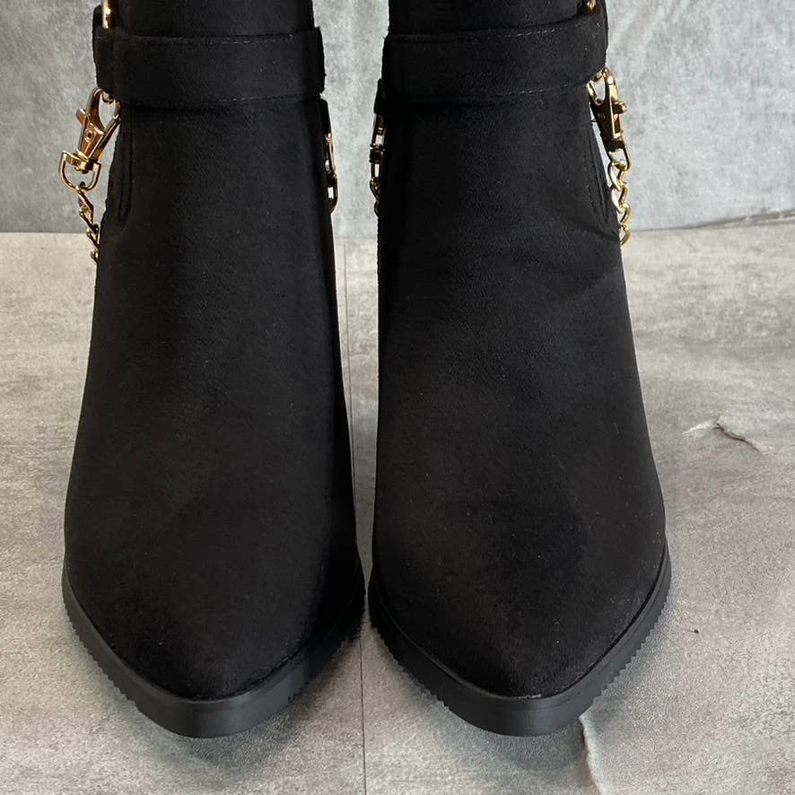 NEW YORK & COMPANY Women's Black Fallon Chain Side-Zip Block-Heel Booties SZ 9