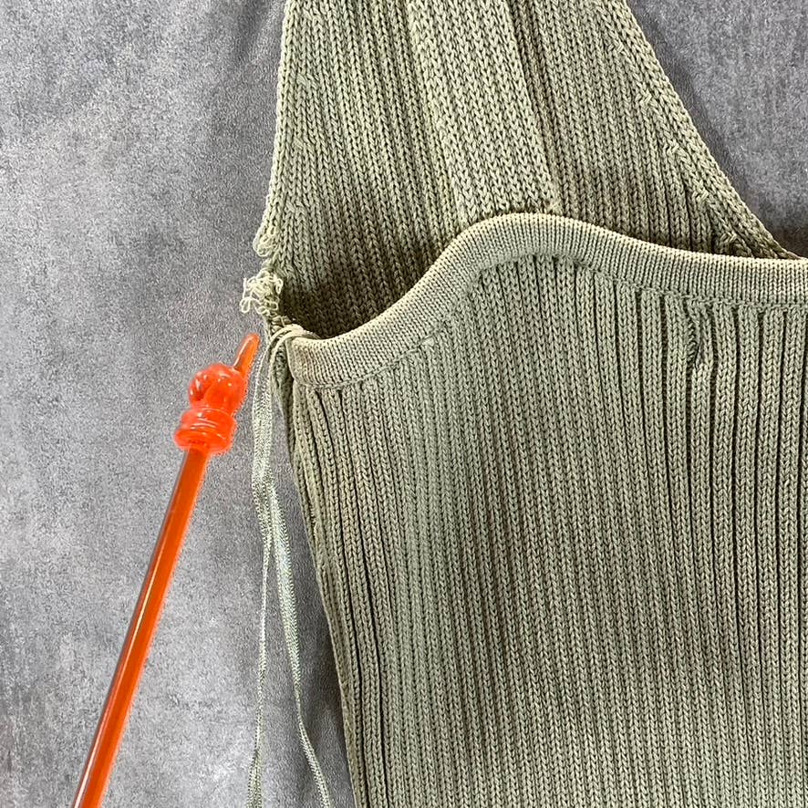 GUESS Women's Light Matcha V-Neck Ribbed Engineered Bodycon Midi Dress SZ S