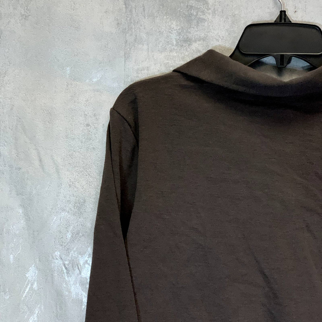 ABOUND Women's Gray Dark Charcoal Heather Button-Front Collared Long Sleeve Crop Top SZ L