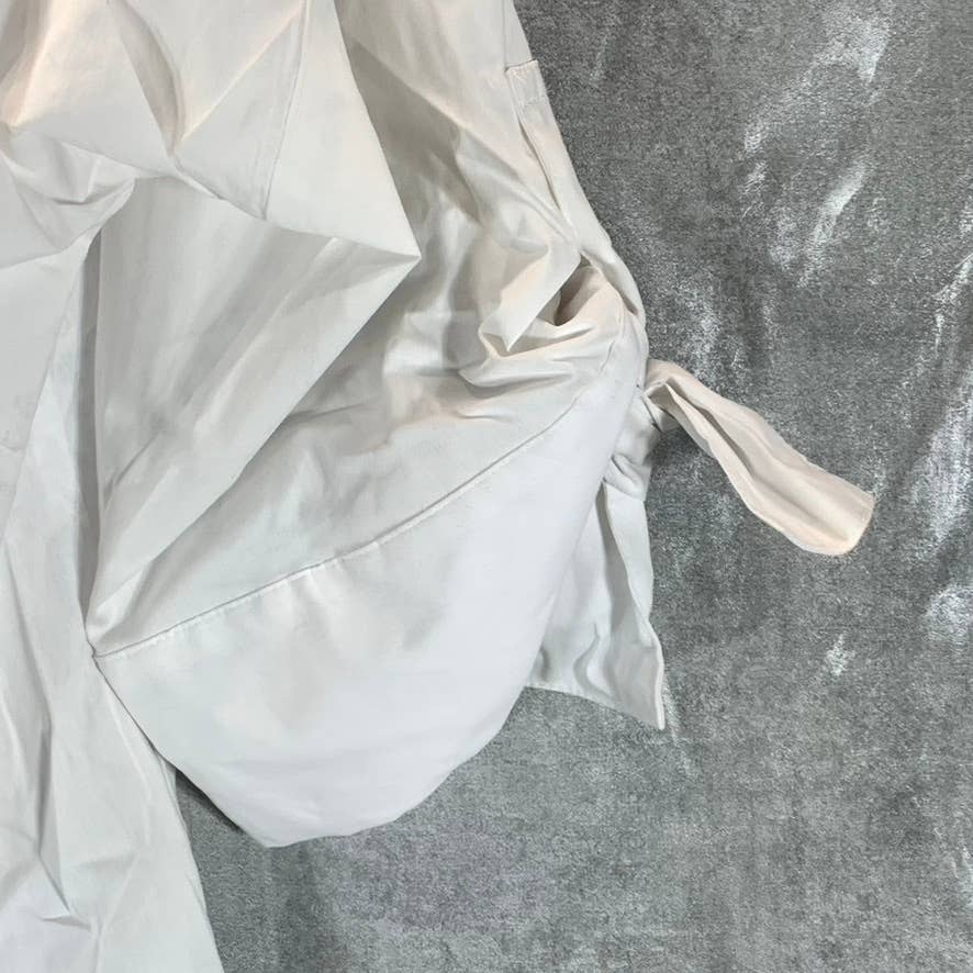 CALVIN KLEIN Women's White Solid V-Neck Elbow Tie-Sleeve Poplin Top SZ S