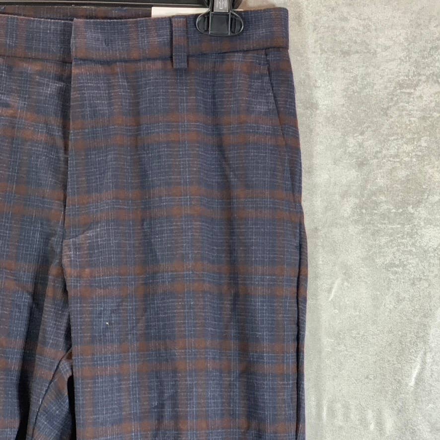 TOMMY HILFIGER Men's Navy-Brown Plaid TH-Flex Stretch Modern-Fit Pants SZ 30X32