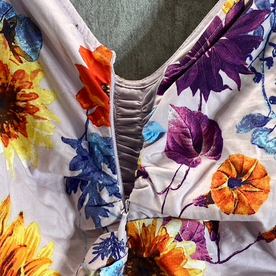 GUESS Women's Lilac Multi Floral V-Neck Ruched Bodycon Mini Sheath Dress SZ 2