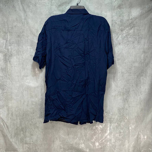 ALFANI Blue Regular-Fit Bowler Stripe-Print Short Sleeve Shirt SZ L