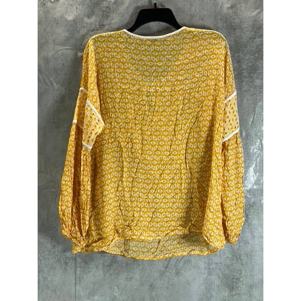 FEVER Women's Mango Mojito Embroidered Peasant Balloon Long-Sleeve Top SZ L