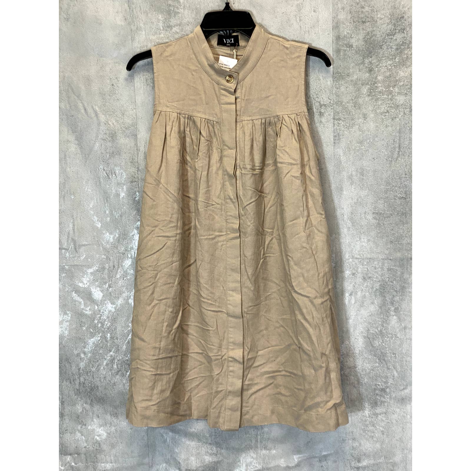 VICI Collection Women's Cappuccino Sleeveless Button-Up Babydoll Mini Dress SZ S