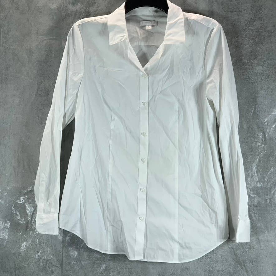 CHARTER CLUB Women's Bright White Classic Button-Up Long-Sleeve Top SZ 8