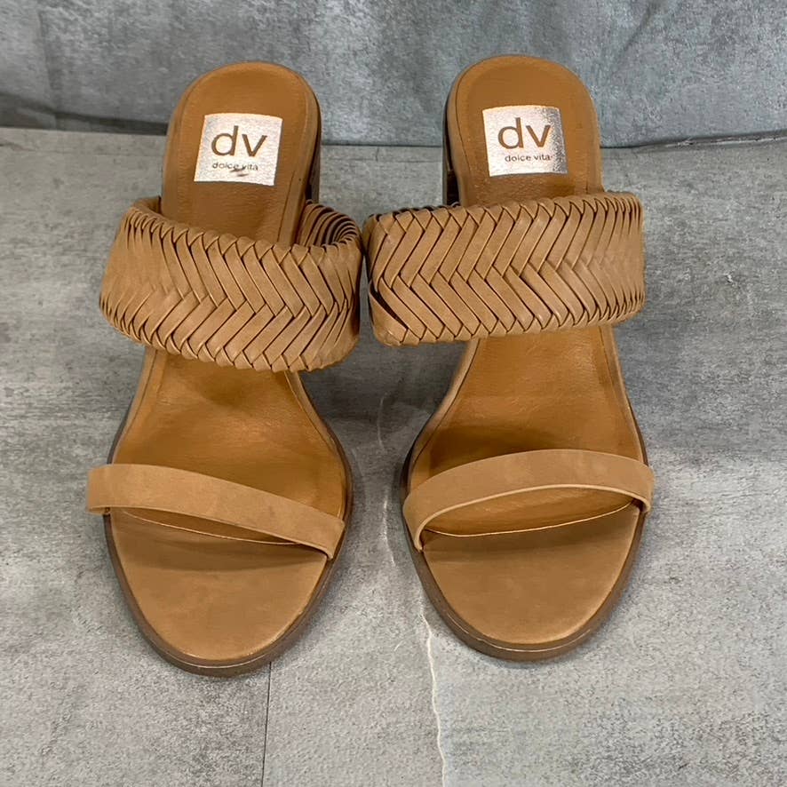 DV DOLCE VITA Women's Tan Bambi Round-Toe Slip-On Stacked-Heel Sandals SZ 9
