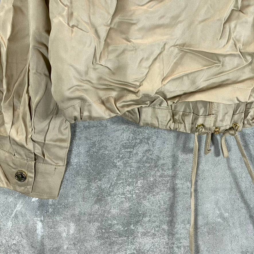 CALVIN KLEIN Women's Latte Zip-Front Drawstring Drop-Shoulder Cargo Jacket SZ S