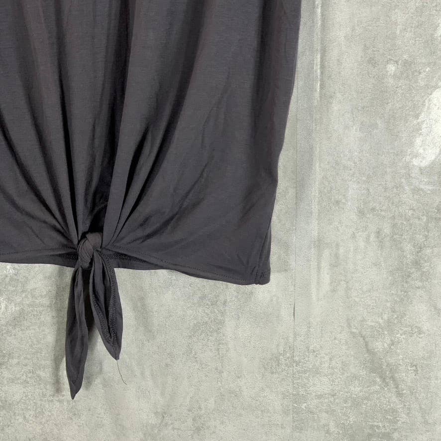ID IDEOLOGY Women's Charcoal Crewneck Short-Sleeve Tie-Front Hem Top SZ S