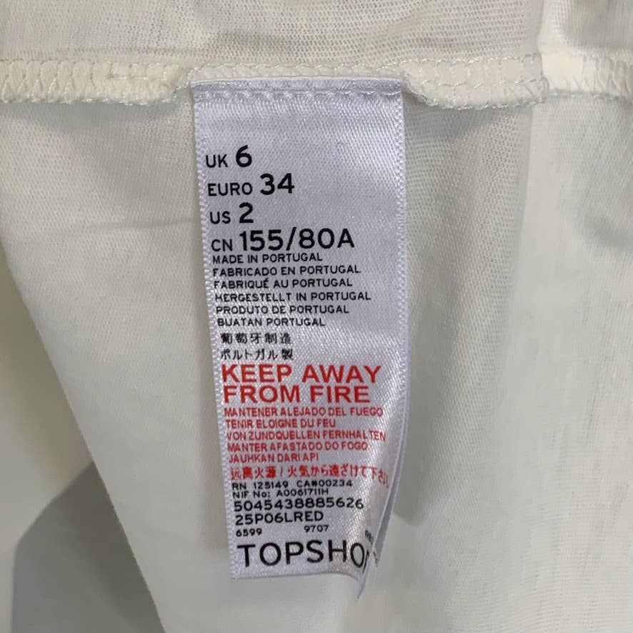 TOPSHOP BOUTIQUE Women's Cream Crewneck Pleat Detail Short Sleeve Tee SZ 2