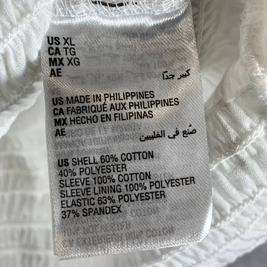 INC INTERNATIONAL CONCEPTS Women's Washed White Smocked Puff-Sleeve Top SZ XL