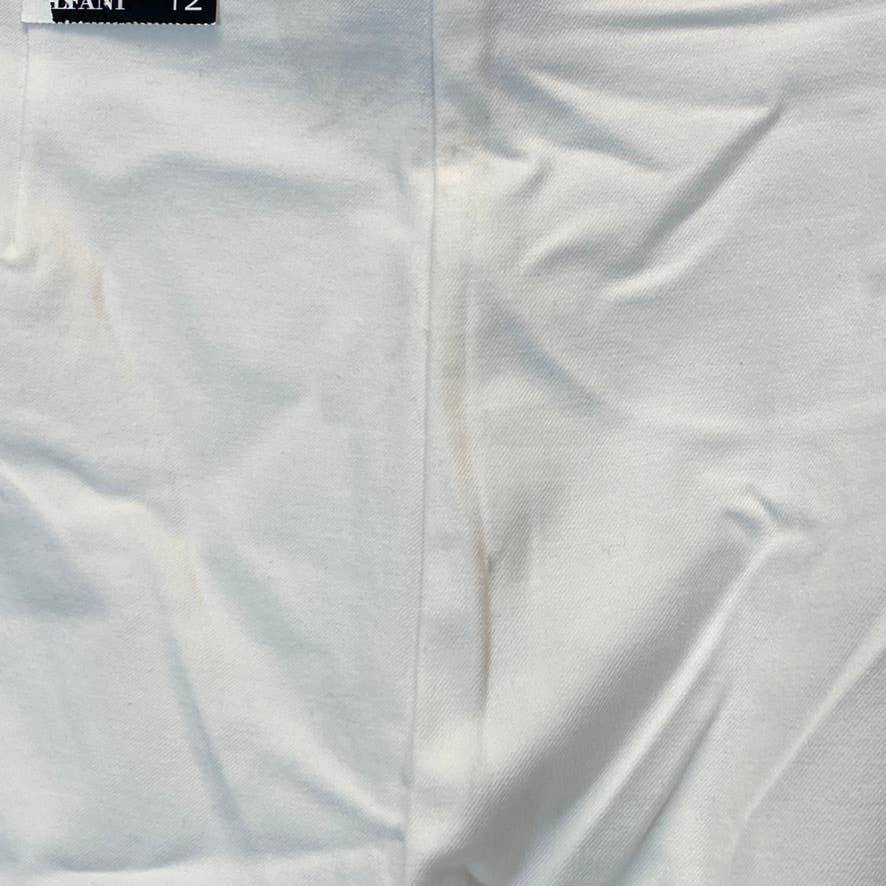 ALFANI Women's Bright White Comfort High-Rise Fringe-Hem Pull-On Pants SZ 12
