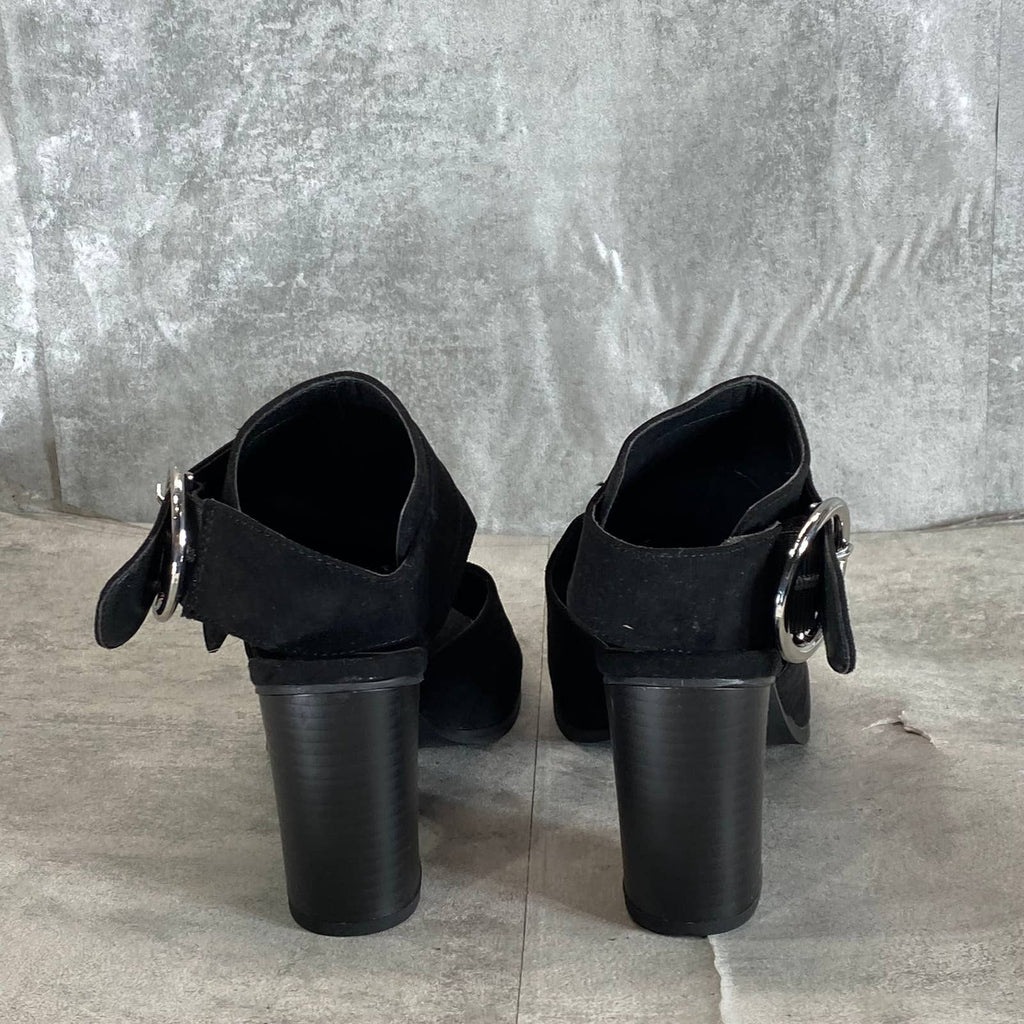 MADDEN GIRL Women's Black Darlynn City Peep-Toe Block-Heel Sandals SZ 8.5