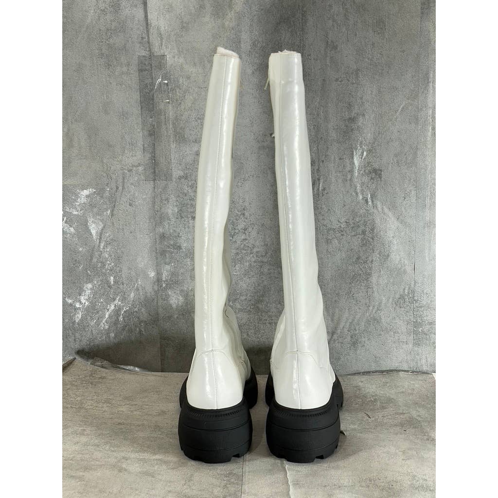 KATY PERRY Women's Optic White The Geli Solid Square-Toe Lug-Sole Tall Boot SZ11