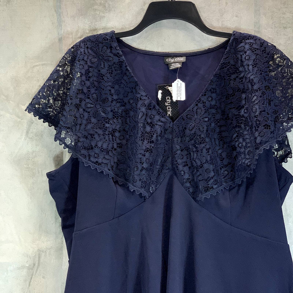 CITY CHIC Women's Navy V-Neck Lace Whispers Short Sleeve Top SZXXL(24)
