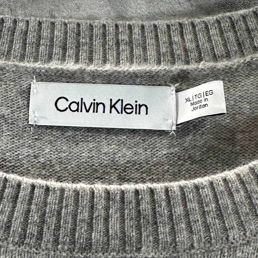 CALVIN KLEIN Men's Grey Merino Wool Regular-Fit Crewneck Pullover Sweater SZ XL