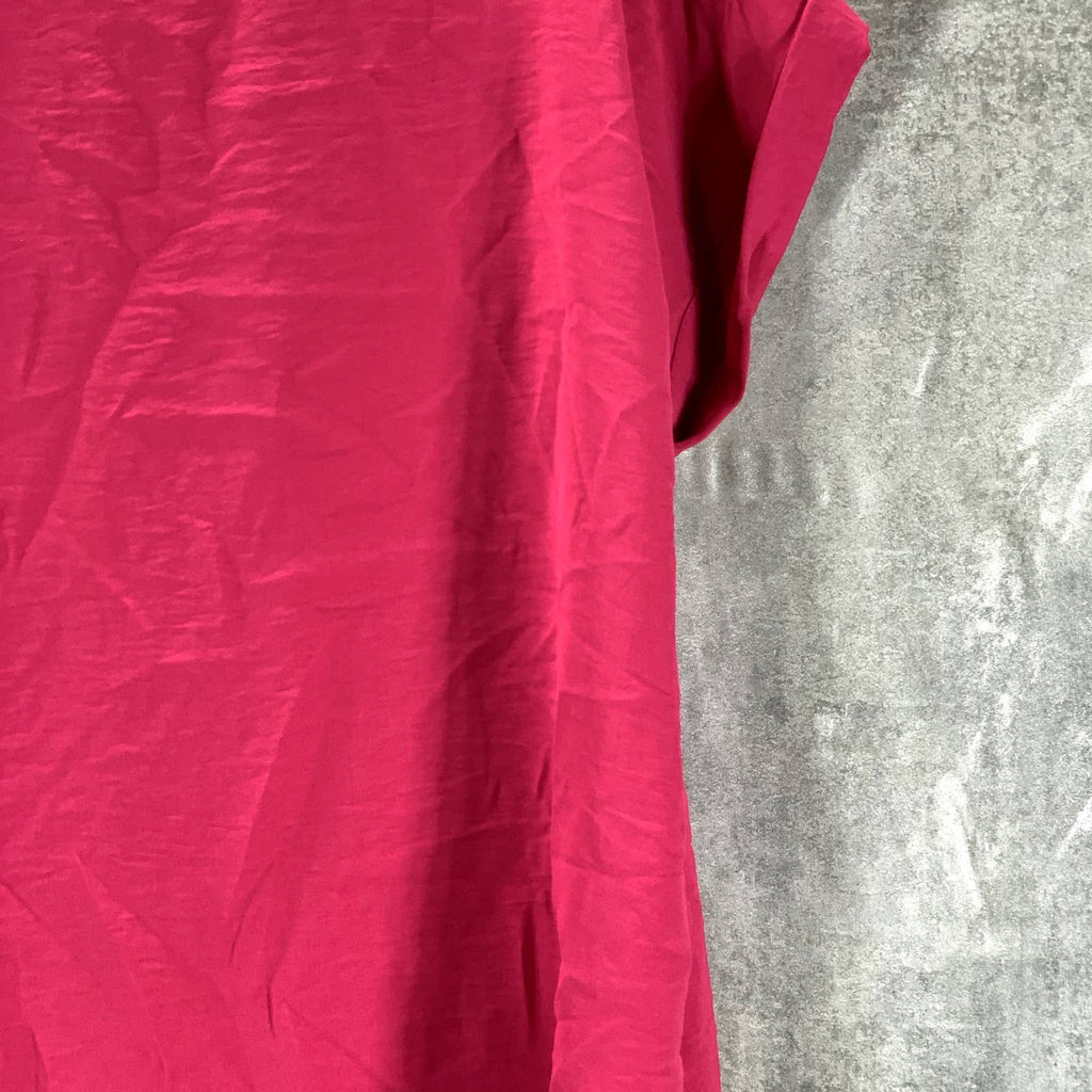 CALVIN KLEIN Women's Bright Pink Crewneck Keyhole Neck Dolman Sleeve Top SZ M