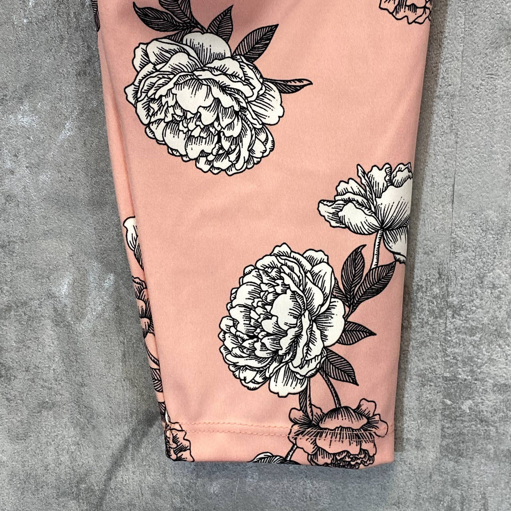 KAY UNGER Women's Pretty Peony Peach Floral Print High-Rise Capri Leggings SZ L
