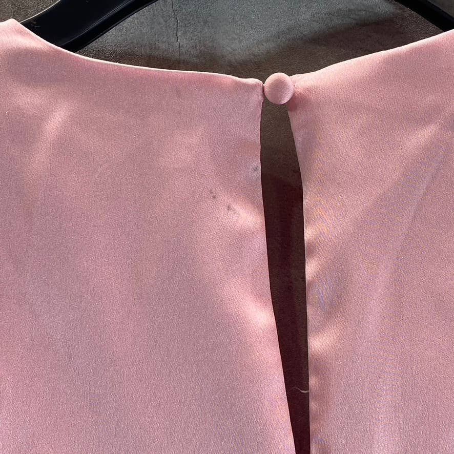 BAR III Women's Cupid Blush V-Neck Ruched Smocked Cuff Long-Sleeve Blouse SZ 14