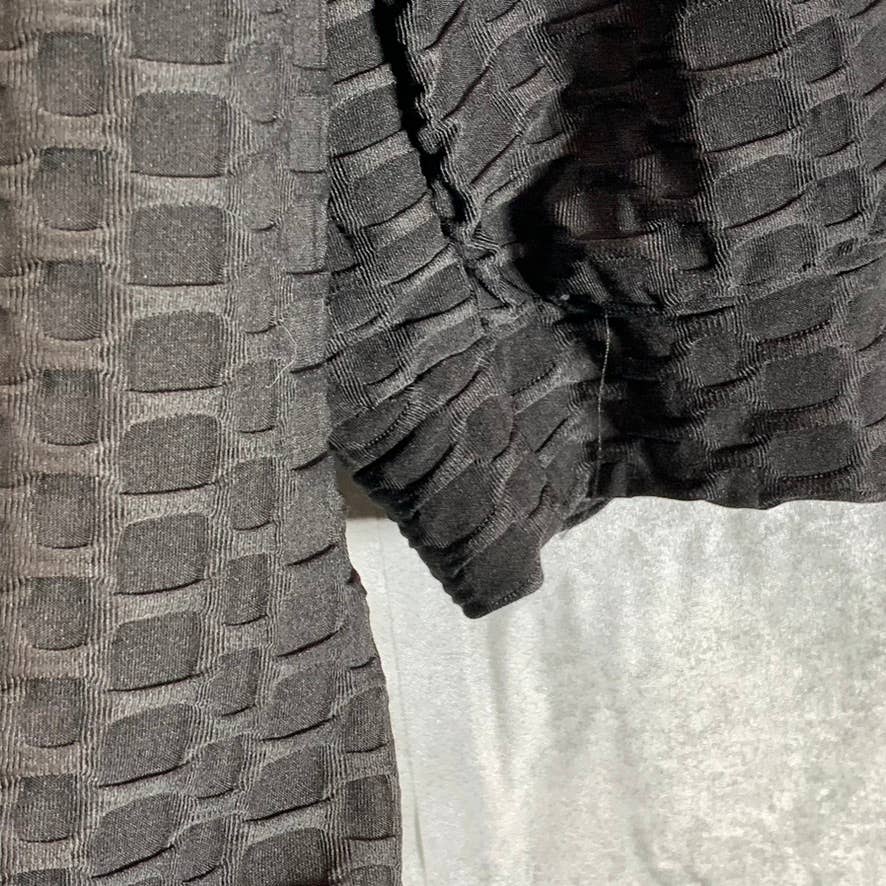 NY COLLECTION Women's Black Honeycomb Half-Zip 3/4 Sleeve Dolphin Hem Top SZ L