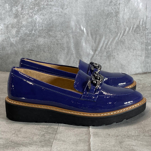 NATURALIZER Women's Haven Blue Faux Leather Emmal Lug-Sole Chain Loafers SZ 6